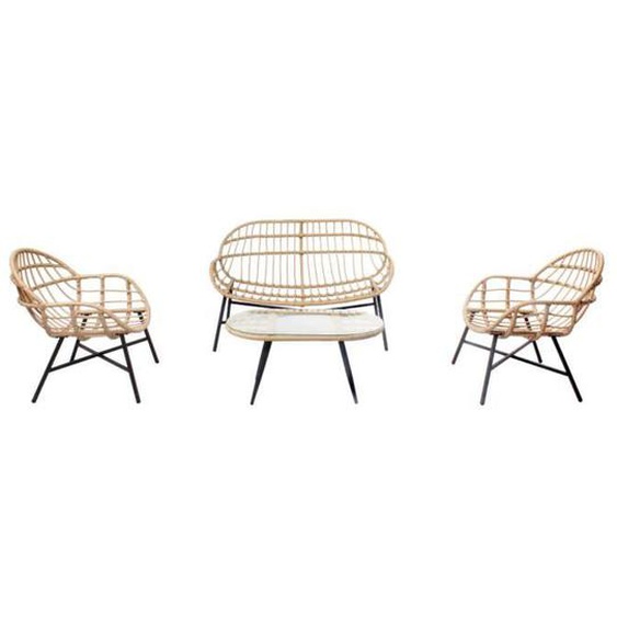EVORA - Salon de jardin 4 places canapé + fauteuils gris foncé