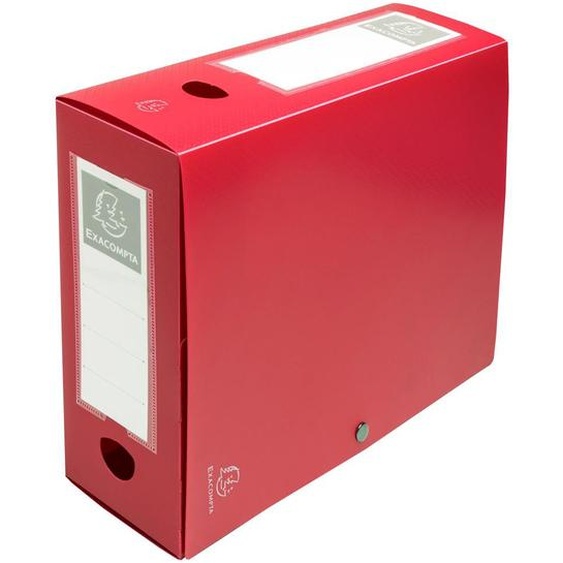 EXACOMPTA Boite de classement à pression Dos 100mm polypropylène 7/10e Opaque - A4 - Rouge