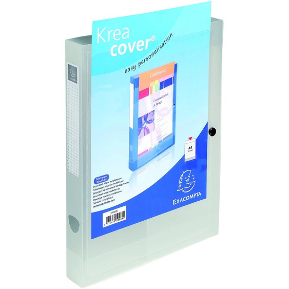 Exacompta Boîte de classement A4 Kreacover Fermeture pression - Polypropylène chromaline 7/10E - Dos 4 cm - Transparent