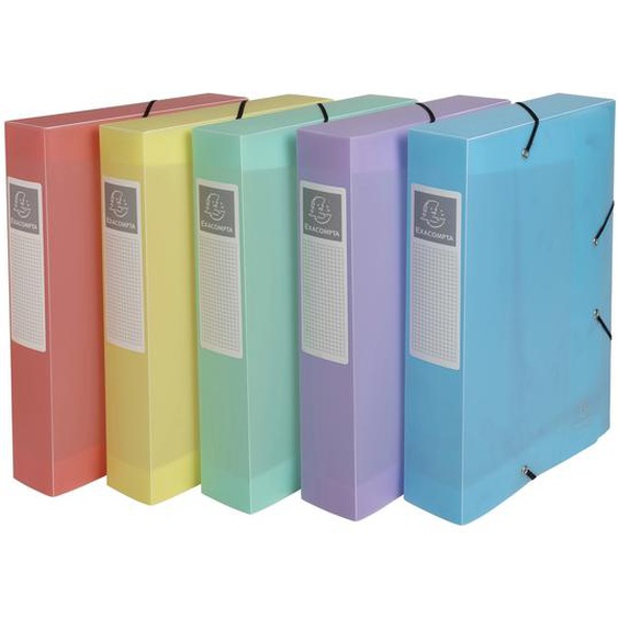 EXACOMPTA Boite de classement Cartobox livrée à plat Dos 60mm Polypropylène Chromaline pastel - A4 - Couleurs assorties