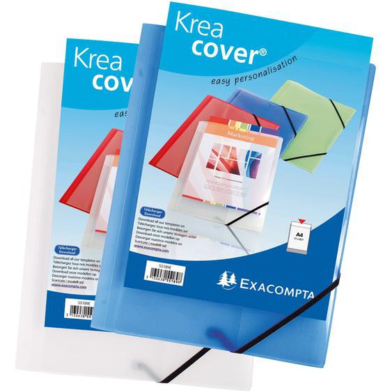 Exacompta KreaCover - Chemise à 3 rabats dos 15 mm personnalisable à élastique Blanc opaque - Lot de 25