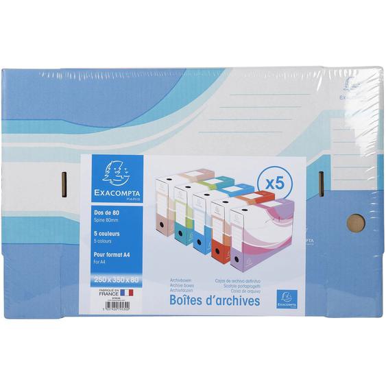 EXACOMPTA Lot 5 boites archive dos 80mm carton ondulé - Couleurs assorties