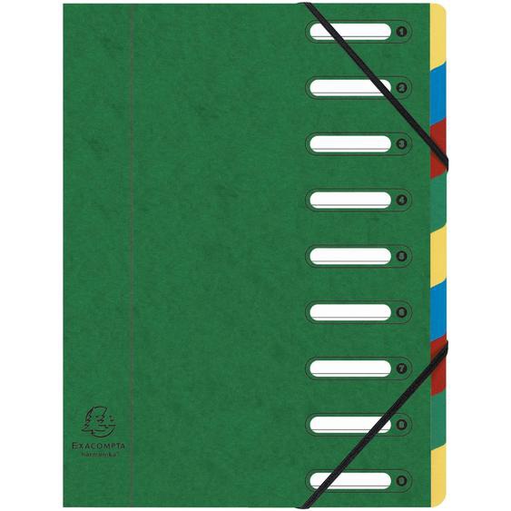 EXACOMPTA Trieur HARMONIKA® à fenêtres avec élastiques Véritable carte lustrée 9 compartiments - Vert