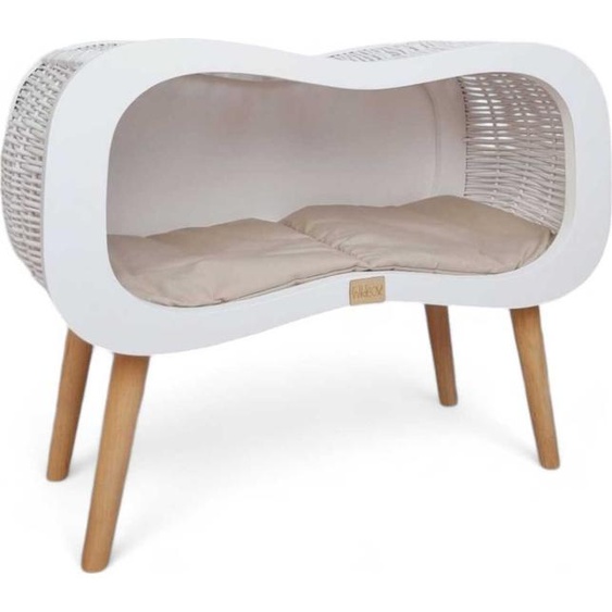 WikliBOX - Lit exclusif en osier pour chat Infinity blanc sur pieds avec matelas, maison en osier pour animaux.