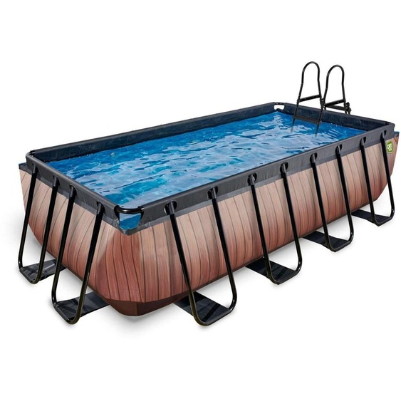 EXIT Wood Piscine Tubulaire 400x200x100cm – Piscine Hors Sol – avec Filtre à Sable – Marron