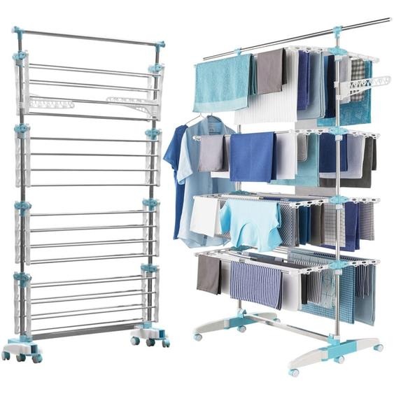 FACILITYS Étendoir Linge Pliable 172 x 67 x 168 cm, 30 m détendage - Pieds Rabattables à 6 Roulettes - Séchoir à Linge en Acier Inoxydable