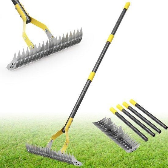 Famanu : Extracteur manuel pour racines, équipé de 19 dents en acier - Longueur : 140 cm, Largeur : 38 cm