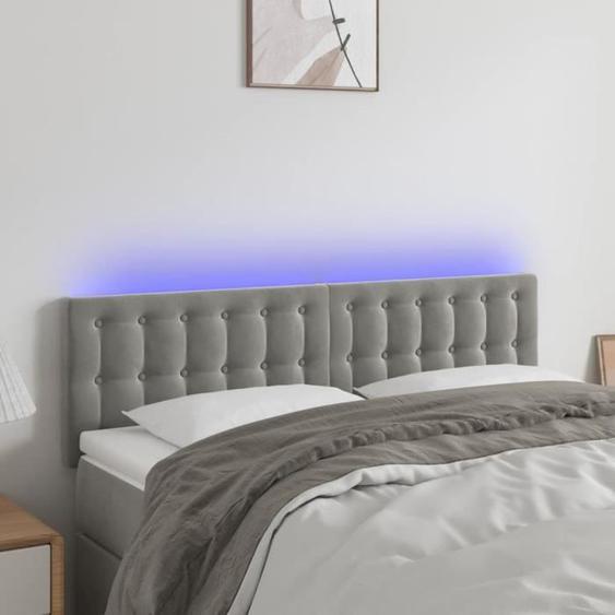 FAMIROSA Tête de Lit à LED Gris Clair 144x5x78-88 cm Velours-094