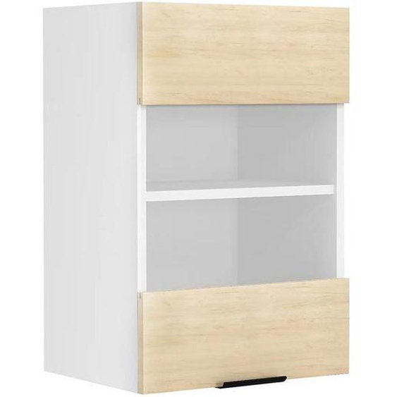 Fasola meuble haut de cuisine 40 cm 1 porte en verre décor chêne, blanc.