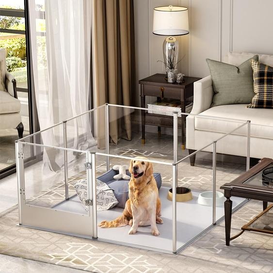 FATIVO Parc Chien Intérieur Grande Taille: Caisse de Mise Bas pour Chiens Hauteur 80cm - Enclos Grand Chien en Acrylique Hauteur 132x132cm