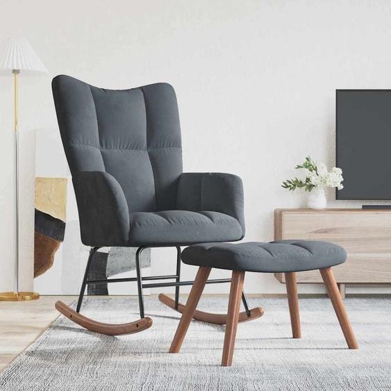 Fauteuil à bascule avec repose-pieds 2 pcs Gris foncé Velours