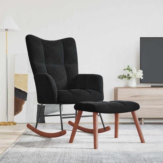 Fauteuil à bascule avec repose-pieds 2 pcs Noir Velours
