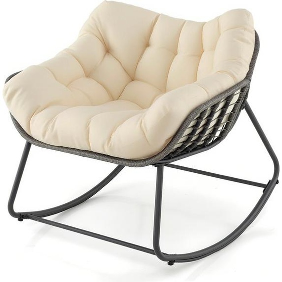 Fauteuil à bascule COSTWAY pour lintérieur et lextérieur, fauteuil à bascule surdimensionné avec coussin épais amovible, fauteuil relax beige