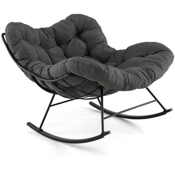 Fauteuil à Bascule dIntérieur et dExtérieur - COSTWAY - Surdimensionnée avec Coussin Rembourré - Cadre en Métal - Patio Jardin