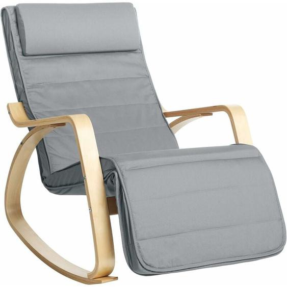 Fauteuil à Bascule en Bois de Bouleau, Chaise berçante avec Repose-Pied réglable sur 5 hauteurs, Housse en Coton, capacité de Charge 150 kg, pour