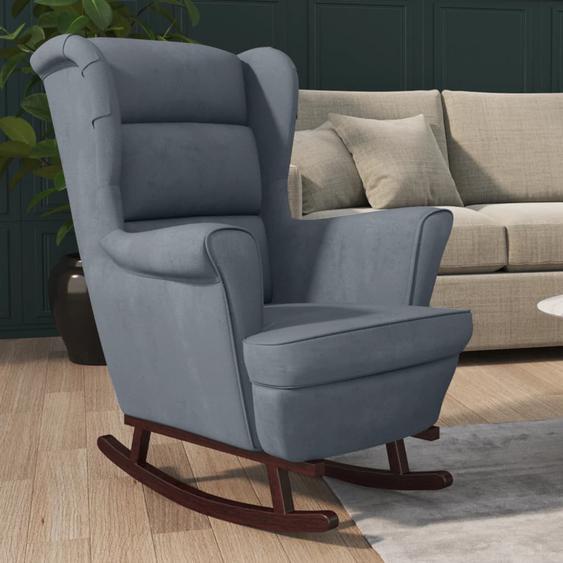 Fauteuil à bascule et pieds en bois dhévéa Gris foncé Velours