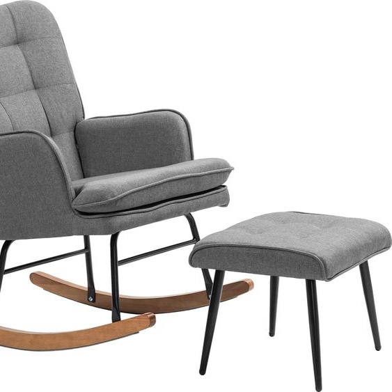Fauteuil à bascule Fortuna Lai avec tabouret, charge maximale 130 kg Fauteuil à bascule relax avec accoudoirs, aspect lin, pour une détente confortable