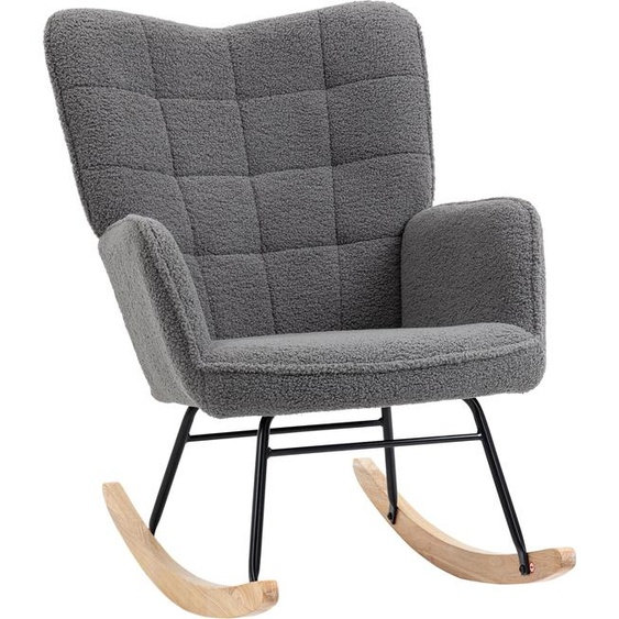 Fauteuil à bascule Fortuna Lai, fauteuil à bascule aspect berbère, accoudoirs, fauteuil rembourré avec piètement en bois, fauteuil relax pour salon, chambre à coucher, charge maximale 120 kg, gris foncé