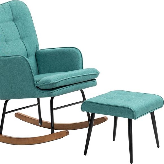 Fauteuil à bascule Fortuna Lai, jusquà 130 kg, fauteuil à bascule avec tabouret, fauteuil avec accoudoirs, fauteuil dallaitement aspect lin, fauteuil à bascule pour chambre à coucher