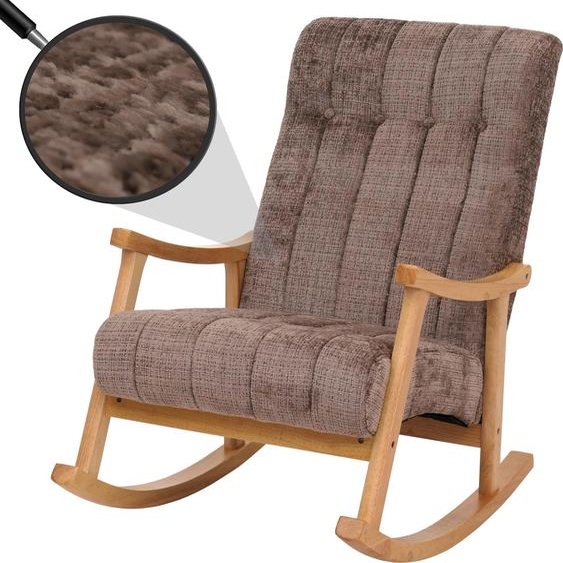 Fauteuil à bascule HWC-K10, relax, bois tissu/textile chenille (465g/m²) ~ marron, piètement naturel