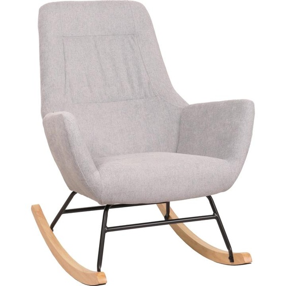 Fauteuil à bascule HWC-N13, Fauteuil relax à bascule Fauteuil TV, bois massif métal tissu/textile 320g/m² ~ gris clair