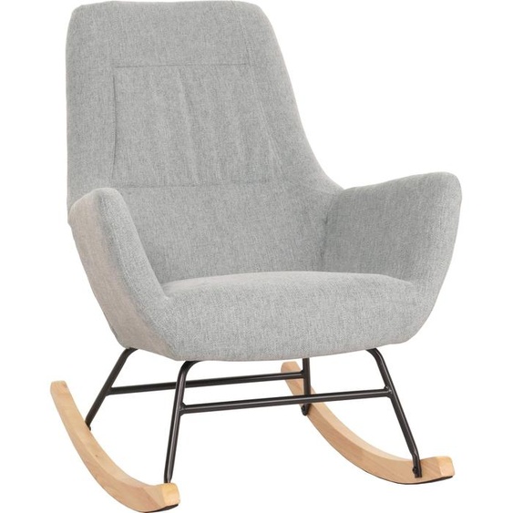 Fauteuil à bascule HWC-N13, Fauteuil relax à bascule Fauteuil TV, bois massif métal tissu/textile 320g/m² ~ gris-vert