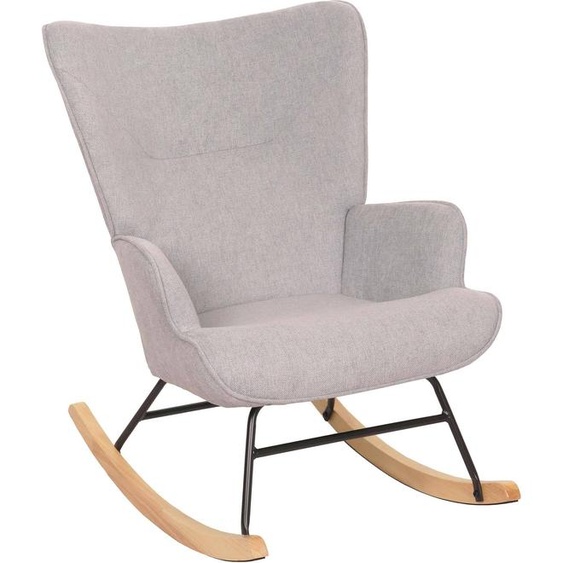 Fauteuil à bascule HWC-N14, Fauteuil relax à bascule Fauteuil TV, bois massif métal tissu/textile 320g/m² ~ gris clair