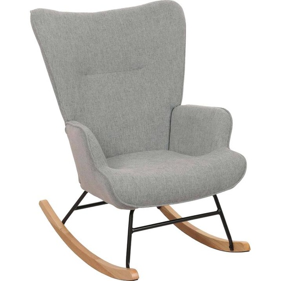 Fauteuil à bascule HWC-N14, Fauteuil relax à bascule Fauteuil TV, bois massif métal tissu/textile 320g/m² ~ gris-vert