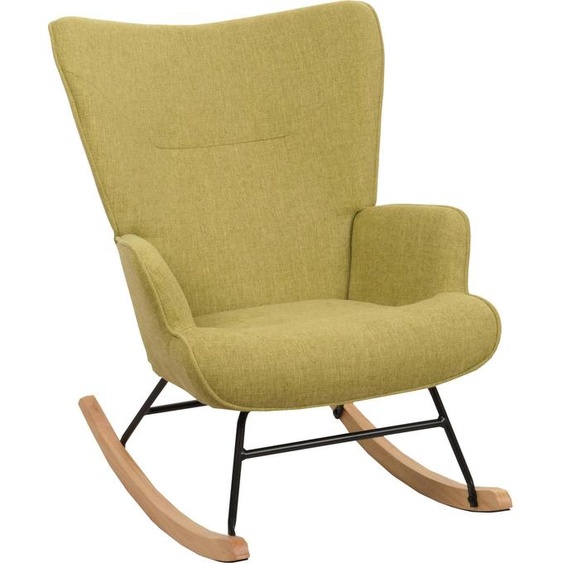 Fauteuil à bascule HWC-N14, Fauteuil relax à bascule Fauteuil TV, bois massif métal tissu/textile 320g/m² ~ vert