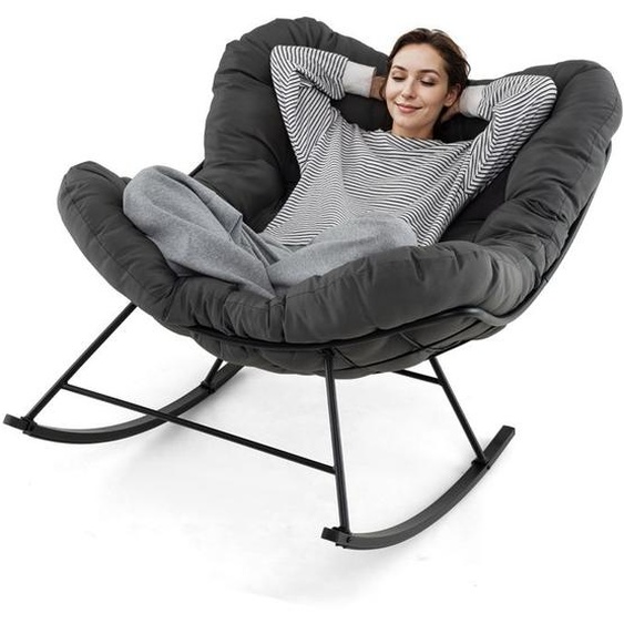 Fauteuil à Bascule - RELAX4LIFE - Coussin Rembourré - Cadre Métallique - Chaise à Bascule - Charge 205KG - 110X95X94CM - Gris