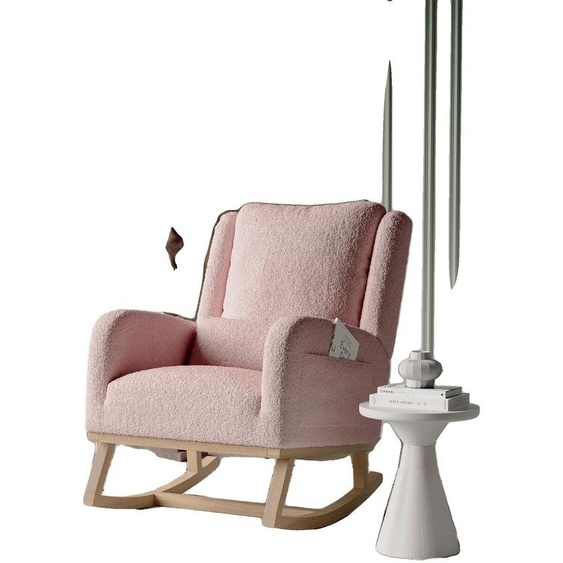 Fauteuil à bascule, support lombaire ergonomique, tissu polaire doux et confortable, couleur rose