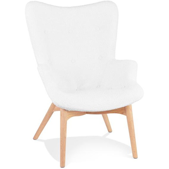 Fauteuil à oreilles style scandinave TRAPEUR en tissu bouclé blanc