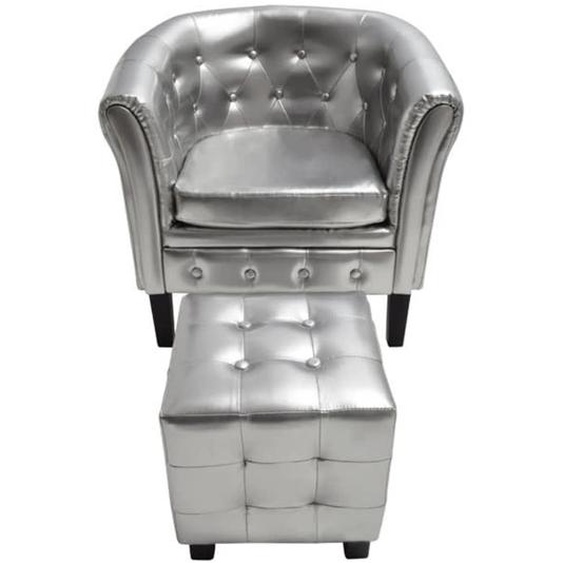 Fauteuil avec repose-pied Argenté Similicuir