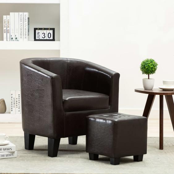 Fauteuil avec repose-pied Marron foncé Similicuir