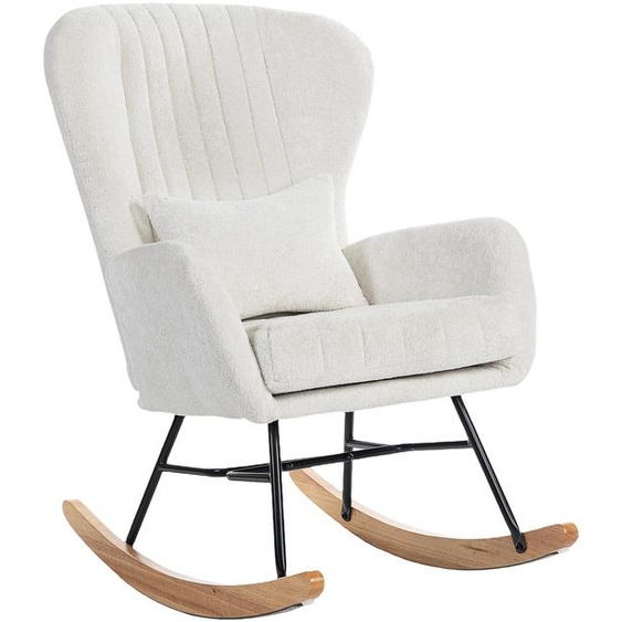 Fauteuil  bascule, rocking chair avec coussin, assise rembourr, dossier haut, 67 x 88 x 104 cm, blanc
