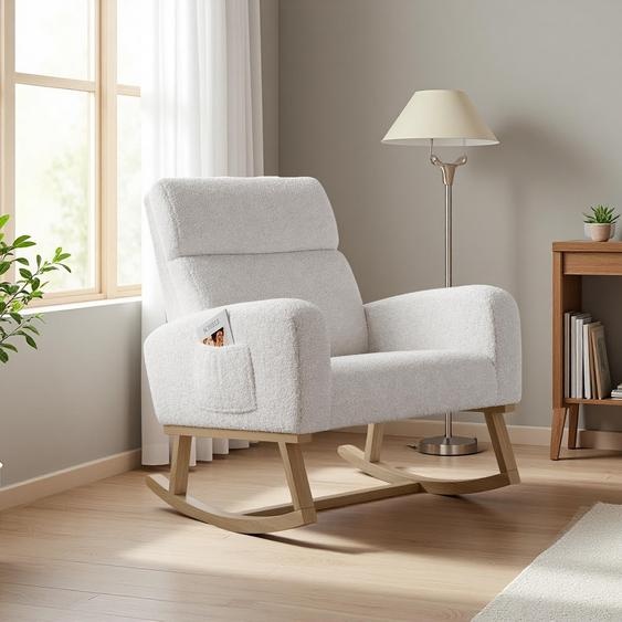 Fauteuil berçant INONEFT, fauteuil relax imitation fourrure de mouton, fauteuil berçant avec accoudoirs et poches latérales, jusquà 136 kg, idéal pour le salon ou la chambre, couleur blanche