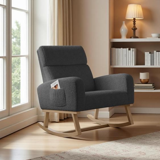 Fauteuil berçant INONEFT, fauteuil relax imitation fourrure de mouton, fauteuil berçant avec accoudoirs et poches latérales, jusquà 136 kg, pour salon, couleur gris foncé