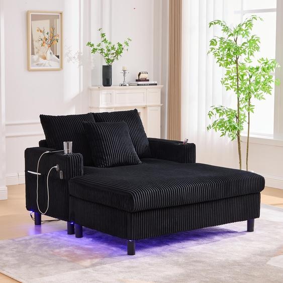 Fauteuil chaiselongue spacieux et moelleux avec porte-boissons latéraux, prises USB, éclairage dambiance LED intégré - parfait pour le salon, la chambre à coucher ou le jardin dhiver