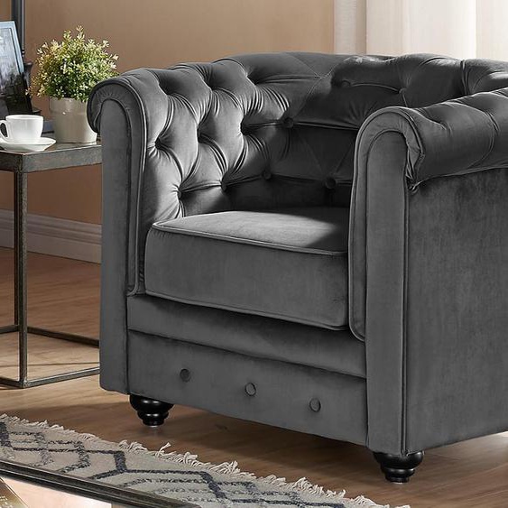Fauteuil CHESTERFIELD - Velours anthracite
