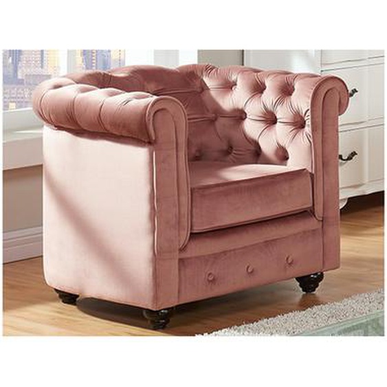 Fauteuil CHESTERFIELD - Velours rose pastel