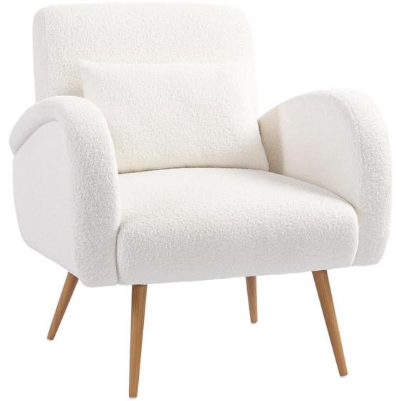 Fauteuil club en polaire douce, dimensions 77 x 77 x 83 cm, couleur crème - Inclut un coussin lombaire - Accoudoirs larges - Capacité de charge de 120 kg