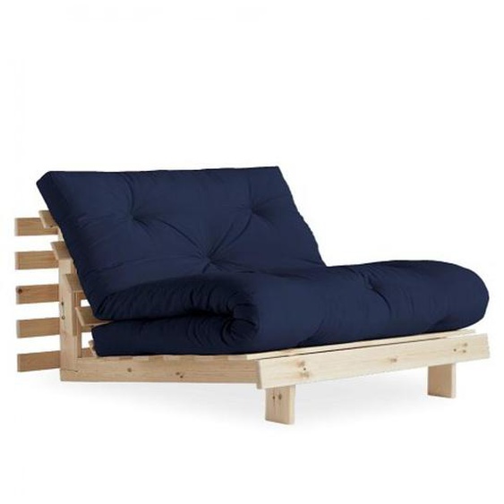 Fauteuil convertible futon ROOTS pin naturel coloris bleu marine couchage 90 x 200 cm.