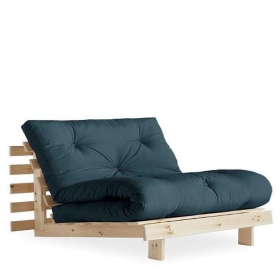 Fauteuil convertible futon RACINES pin naturel coloris bleu pétrole couchage 90 x 200 cm. bleu Tissu Inside75