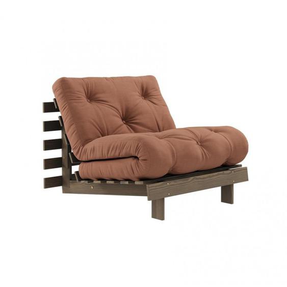 Fauteuil convertible futon ROOTS pin carob brown matelas clay brown couchage 90 x 200 cm