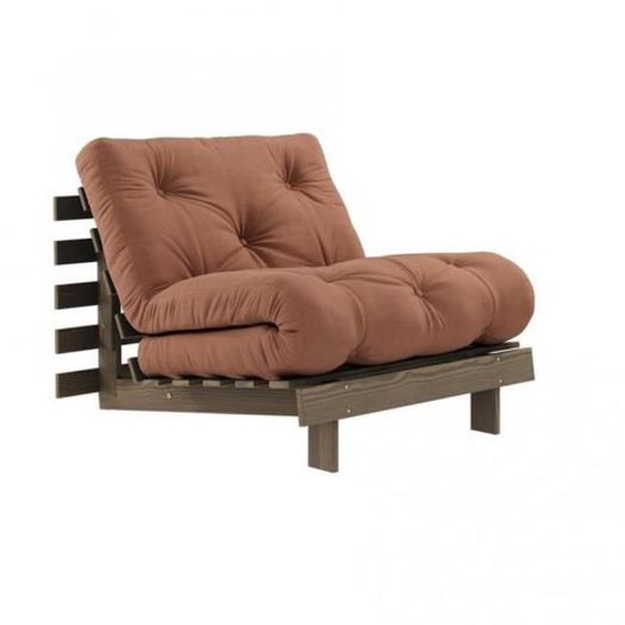 Fauteuil convertible futon ROOTS pin carob brown matelas clay brown couchage 90 x 200 cm marron Tissu Inside75