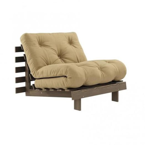 Fauteuil convertible futon ROOTS pin carob brown matelas wheat beige couchage 90 x 200 cm beige Tissu Inside75