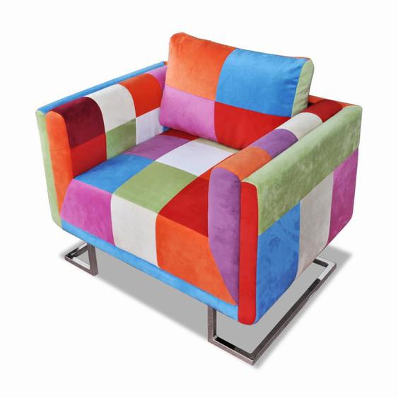 Fauteuil cube avec design de patchwork Chrome Tissu