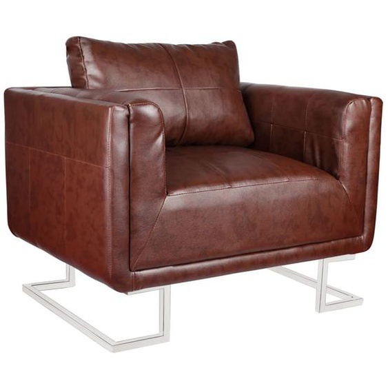 Fauteuil cube avec pieds chromés Marron Similicuir