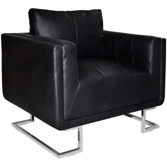 Fauteuil cube avec pieds chromés Noir Similicuir