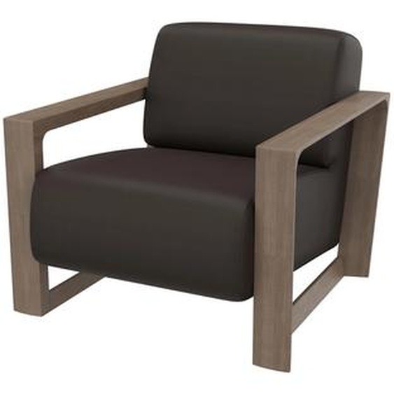 Fauteuil daccueil Arco en cuir pleine fleur Chocolat accoudoirs Orme